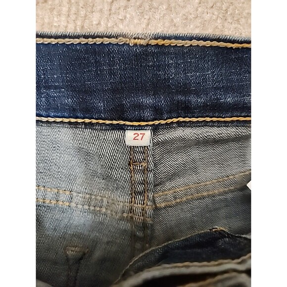 Levis Bermuda Denim Shorts Womens 27 Blue Cuffed Embroidered Stretch - Picture 7 of 10